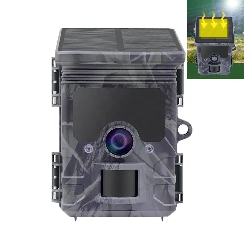 Năng lượng mặt trời Powered Trail máy ảnh 24MP chất lượng hình ảnh động vật hoang dã 2.7K video săn bắn máy ảnh 120 độ PIR cảm biến Scouting máy ảnh