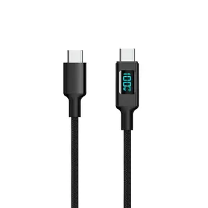 Nylon braided Type-C data cable Fast charging 100W PD cable braided material real-time digital display transparent 100W cable