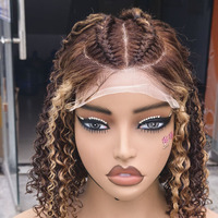 Pelucas de cabello humano rizado trenzado estilo pixie con reflejos, peluca bob de cabello humano corto virgen vietnamita, pelucas trenzadas con encaje HD, proveedor de cabello humano