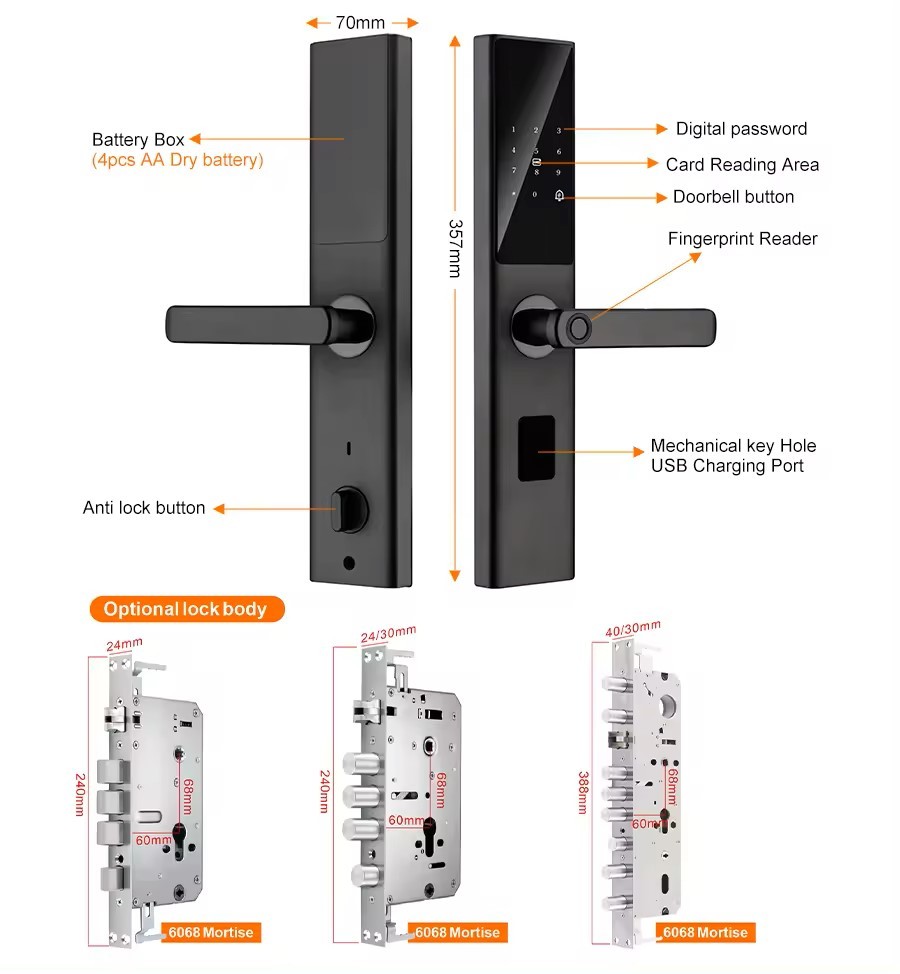 TYSH S002 WiFi Smart Door Lock with Fingerprint Password IC Card Key & Tuya App Unlock for Steel Door · image 6