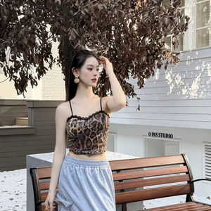 8703 # Sexy Hot Girl Leopard <span class=keywords><strong>Sequin</strong></span> Treo Vest Với Ngực Pad Mỏng Ren Khâu Một Từ Đẹp Trở Lại Bọc Áo Ngực Phụ Nữ - Product Image 5