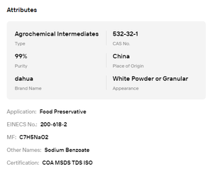 โซเดียมเบนโซเอตผงบริสุทธิ์ 99% เกรดอาหาร CAS532-32-1 สารกันบูดที่ได้รับการรับรองสำหรับการรักษาความสดของอาหาร - Product Image 6