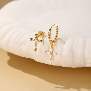Gold Plated S925 <b>Sterling</b> <b>Silver</b> Cross Detachable <b>Earrings</b> Removable Pendant <b>Stud</b> <b>Earring</b> <b>Set</b> for Women Wholesale - Product Image 5