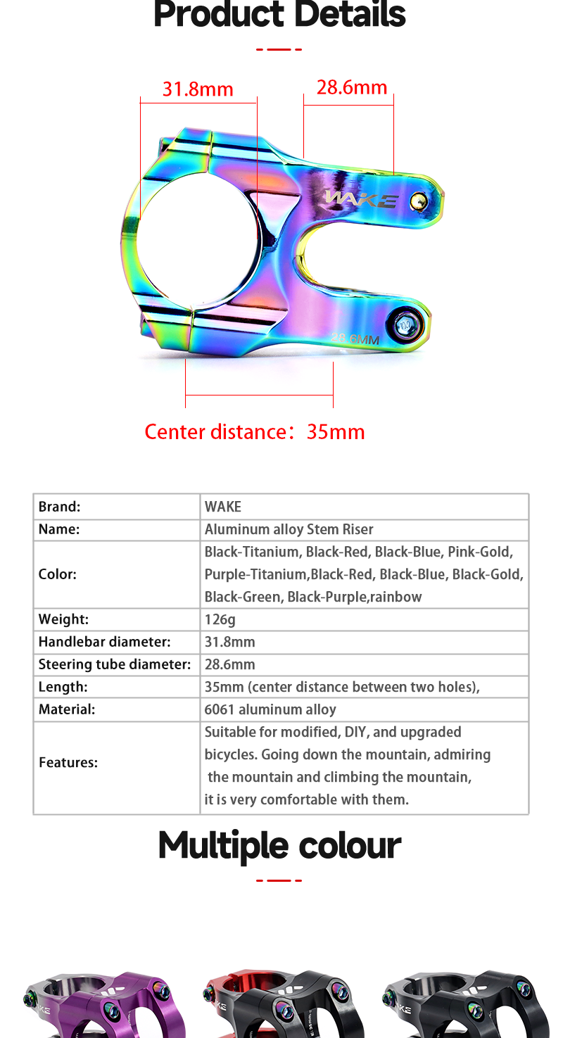 MTB Bike Stem Colorful Rainbow 35mm Dual Color