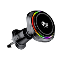 Support de chargeur de voiture sans fil rapide Qi2.2 25W avec rotation à 360 degrés et lumière ambiante RVB colorée pour iPhone 17 Pro Max