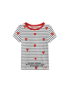 T-Shirt a Righe con Cuore per Ragazze, Colletto Rosso, Tessuto Morbido, Manica Corta, Vestibilità Regolare, Primavera-Estate, Prodotto in Messico, Taglie S-XXXL - Product Image 1