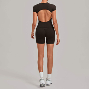 Ensemble de yoga dos nu YIAN pour <span class=keywords><strong>femme</strong></span>, 2 pièces : short invisible froncé effet push-up et crop top à manches courtes, tenue de sport pour la gym - Product Image 5