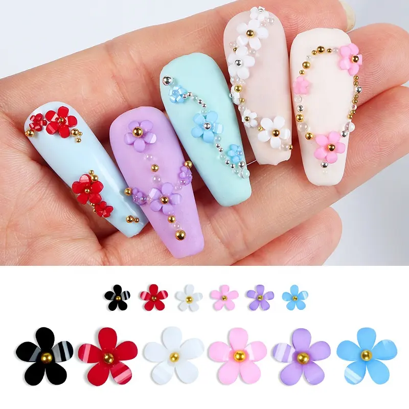 Juli 6 Grids 3D New Nail Flower Accessories Resin Multi-size Charms Stone DIY Nail Art Supplies Bead Manicure