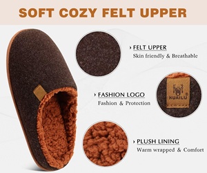 Chaussons en mousse à mémoire de forme pour hommes avec doublure en <span class=keywords><strong>feutre</strong></span> - Chaussons d'intérieur et d'extérieur à enfiler pour la maison, l'hôtel et le jardin (ODM/OEM) - Product Image 3