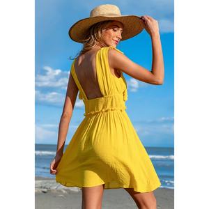 Jupe de plage sans manches la plus vendue, à franges, à lacets, taille plissée, col en V, dos ouvert, protection solaire - Product Image 3