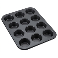 Moule à muffins/cupcakes en acier au carbone noir, écologique, 6 ou 12 cavités, compatible four, certifié FDA LFGB, fabrication directe usine, OEM ODM personnalisé
