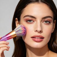 Kit de pinceaux de maquillage de voyage 10 pièces/ensemble avec sac, manche en acrylique, virole en aluminium, poils en nylon, ensemble de pinceaux cosmétiques pour le visage et les yeux