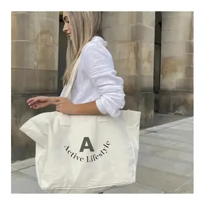 Moda eco amigável lona logotipo personalizado algodão reutilizável orgânico sacola de compras grande capacidade mulher sacola de compras