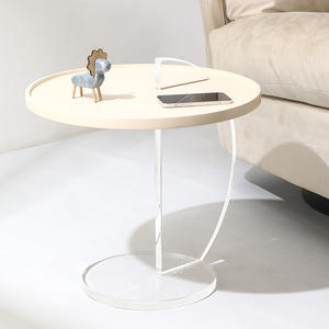 Acrylic <b>Side</b> <b>Table</b> Cream Color Transparent Base <b>Round</b> Coffee <b>Table</b> For Living Room Modern Minimalist Design - Product Image 1