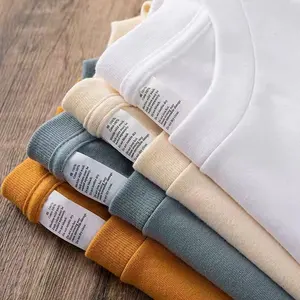 200G Kaus Katun Murni Pria Putih Berat Kerah Bulat Longgar Kaus Pasangan Wanita Lengan Pendek