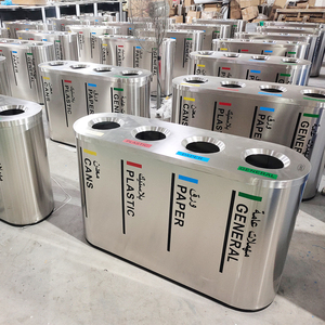 Indoor stainless steel recycle <strong>bin</strong> airport metal oval <strong>color</strong> <strong>code</strong> 4 compartment stainless steel recycling airport station school office shopping mall - Product Image 6