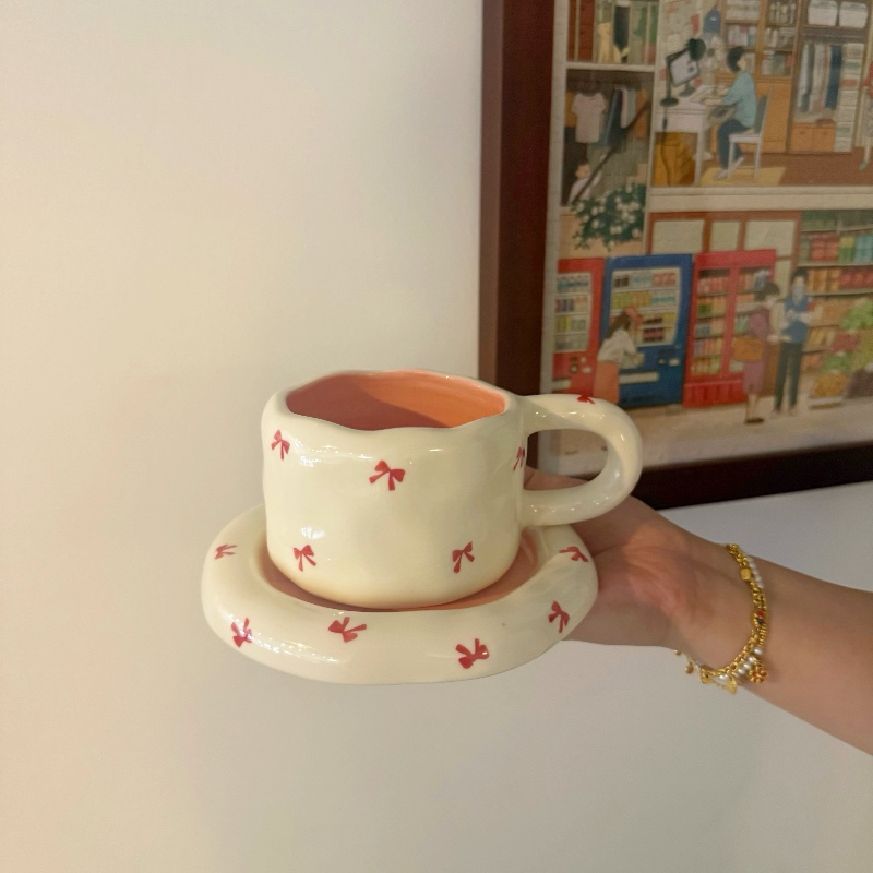 White-Small bow 320ml cup 15.5cm dish