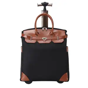 2024 New Large Capacity Oxford with Leather Rolling Tote Bag Women Luggage Suitcase On Wheel Travel Trolley Bag