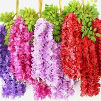 Fleurs de glycine artificielles de décoration de mariage de haute qualité suspendues pour le magasin ou la décoration de la maison vigne de glycine en soie en gros