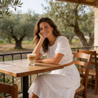 Ensemble deux pièces en lin pour femme : Haut court respirant blanc à manches bouffantes en coton et lin ajouré, et jupe midi évasée taille haute fluide