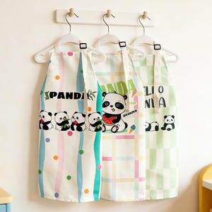 Tablier pour enfants Hello Panda, vert à carreaux, imprimé dessin animé, unisexe, pour enfants de 2 à 4 ans, polyester anti-salissure - Product Image 5