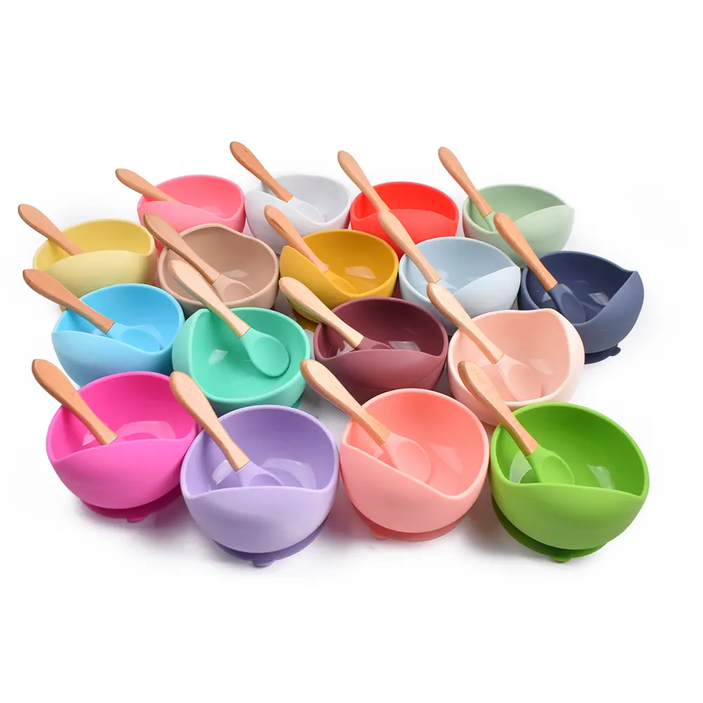 Wholesale Baby Tableware BPA Free Children Dining Tools Food Grade Silicone Bowl And Spoon Set For Kids