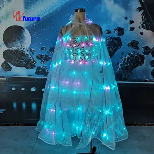 Future Performance Wear Ballroom LED Dancing Dresses Glow Costume Chinese Sexy Carton 1 Piece White for Women Adults Luminous