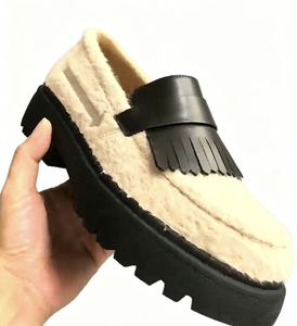 Customized PU Leather Loafers With Fringe Round <b>Toe</b> Slip-On Chunky Platform Rubber Outsole EVA Midsole All Seasons - Product Image 3