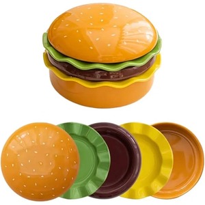 Stackable Hamburger Plate Set Burger 6 Layers Mini Dinner Plate High Value Bone Spit Plate Funny Sauce Containers <b>Table</b> Decor - Product Image 1