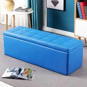 Faux Leather Pvc Storage Foldable Ottoman Stool For Living Room Storage Bench