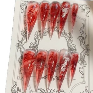<span class=keywords><strong>Faux</strong></span> <span class=keywords><strong>ongles</strong></span> à presser Dragon Armor à changement de couleur dégradé effet sang, à pointe longue, style européen et américain, pour le commerce extérieur, faits à la main - Product Image 5