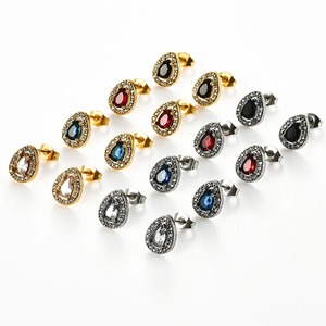 1 par de pendientes de acero inoxidable con forma de gota de agua para mujeres y niñas, pendientes ovalados de imitación de diamante plateados y dorados, regalos de joyería - Product Image 1