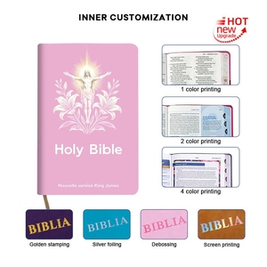 Bible <span class=keywords><strong>bilingue</strong></span> français-anglais personnalisée OEM, couverture en cuir PU rose, nouvelle version King James, pour cadeau chrétien, étude - Product Image 3