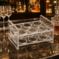 Organisateur de boissons portable en acrylique OEM avec fentes pour gobelets à double couche et panneaux latéraux pour les commandes en gros de matériel de bar B2B
