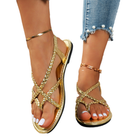 Sandales plates à enfiler en PVC tendance mode dorée, décontractées, luxueuses, plage, sangle élastique tressée pour femmes