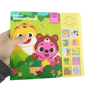 Atacado Personalizado Bebê Ganhando Aprendizagem Livro OEM Design 10 Empurrando Botões Animal Music Sound Book Para Crianças