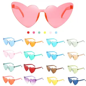 2024 Promotion Transparente Candy Color Brillen Rahmenlose Party brille Herzförmige übergroße randlose Sonnenbrille benutzer definiertes Logo