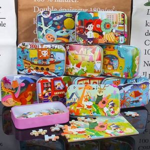 60pcs Wooden Jigsaw <b>Puzzle</b> Set in Iron <b>Box</b> Cartoon Characters & Animals Early Educational Gift Toy - Product Image 6