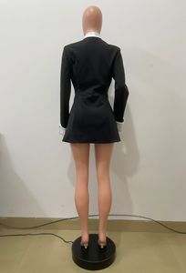 <span class=keywords><strong>Abito</strong></span> da donna elegante a maniche lunghe a contrasto bianco e <span class=keywords><strong>nero</strong></span>, doppiopetto, mini, scollo a V, per serate formali e ufficio, collezione 2026 - Product Image 3