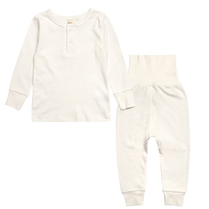 Ensembles de vêtements pour bébés unisexes en coton coréen de couleur unie 2017, comprenant une chemise et un pantalon - Product Image 2