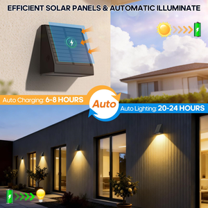 Applique murale extérieure étanche IP65, éclairage haut et bas, pour jardin, cour, avec 3 panneaux solaires, éclairage de clôture - Product Image 4
