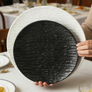 High Temperature Decal Textured Porcelain White and Black Dinnerware <b>Plates</b> <b>Ceramic</b> with Dishwasher Safety - Product Image 5
