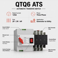 Saklar Transfer Otomatis QTQ6 125A ATS Saklar Pengalih Daya Ganda 2P 3P 4P untuk Sistem Daya Jaringan Listrik