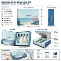 Boîte cadeau rigide en papier, style livre, imprimée en couleur personnalisée, avec revêtement aqueux mat et insert en carton quadri-couche pour 4 articles