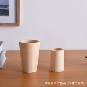 Wooden <b>Pen</b> <b>Holder</b> Round Natural Wood Color Height 11cm Base Diameter 6cm Top Diameter 8cm <b>For</b> Home Office <b>Desk</b> Use - Product Image 3