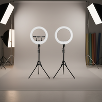 RL-18 Anneau lumineux de 18 pouces 3200-5500K 60W avec trépied pour diffusion en direct, vidéo et 3 supports de téléphone, contrôle par interrupteur
