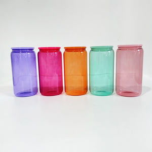 25/50 pièces, entrepôt américain, verre à bière en verre borosilicate coloré de 16 oz, gobelet à sublimation avec couvercles en plastique - Product Image 1