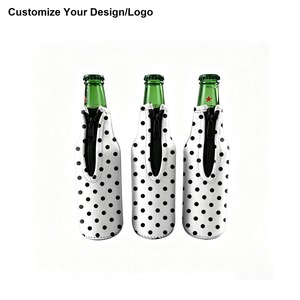Manchon isotherme pour bouteille de bière en néoprène à fermeture éclair, personnalisé/en gros, motif à pois, réutilisable, garde la bière au frais - Product Image 1