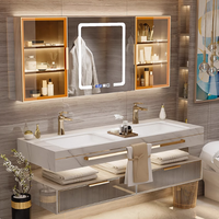 Meuble-lavabo de salle de bain moderne luxueux à évier unique avec écran LED, finition laquée murale, design rectangulaire