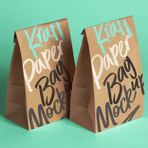 Handmade Custom Logo Kraft Shopping Packaging Khaki Takeaway Food Restaurant Paper Bag